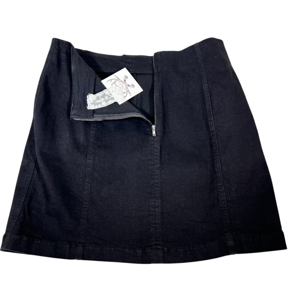 NWT Parker Womens Black Back Zip Denim Mini Stretch Skirt Size Large - Picture 2 of 9